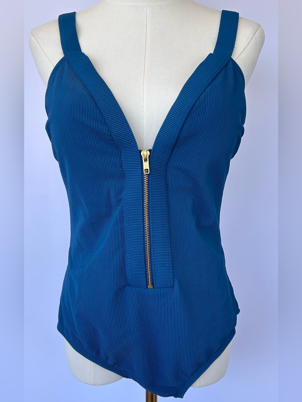 Kona Sol Women’s 1 Pc Zip Front Swimsuit Superior Blue Adjustable Straps Size Lg